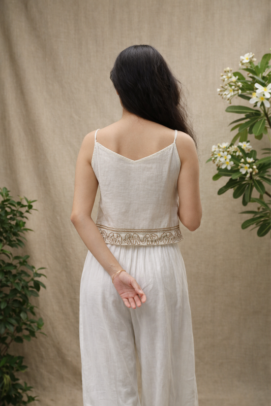"Ban Ki Rani" - Beaded strap top with elephant embroidery