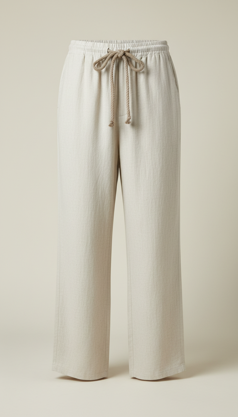 Linen Drawstring Trousers with Tapered Leg