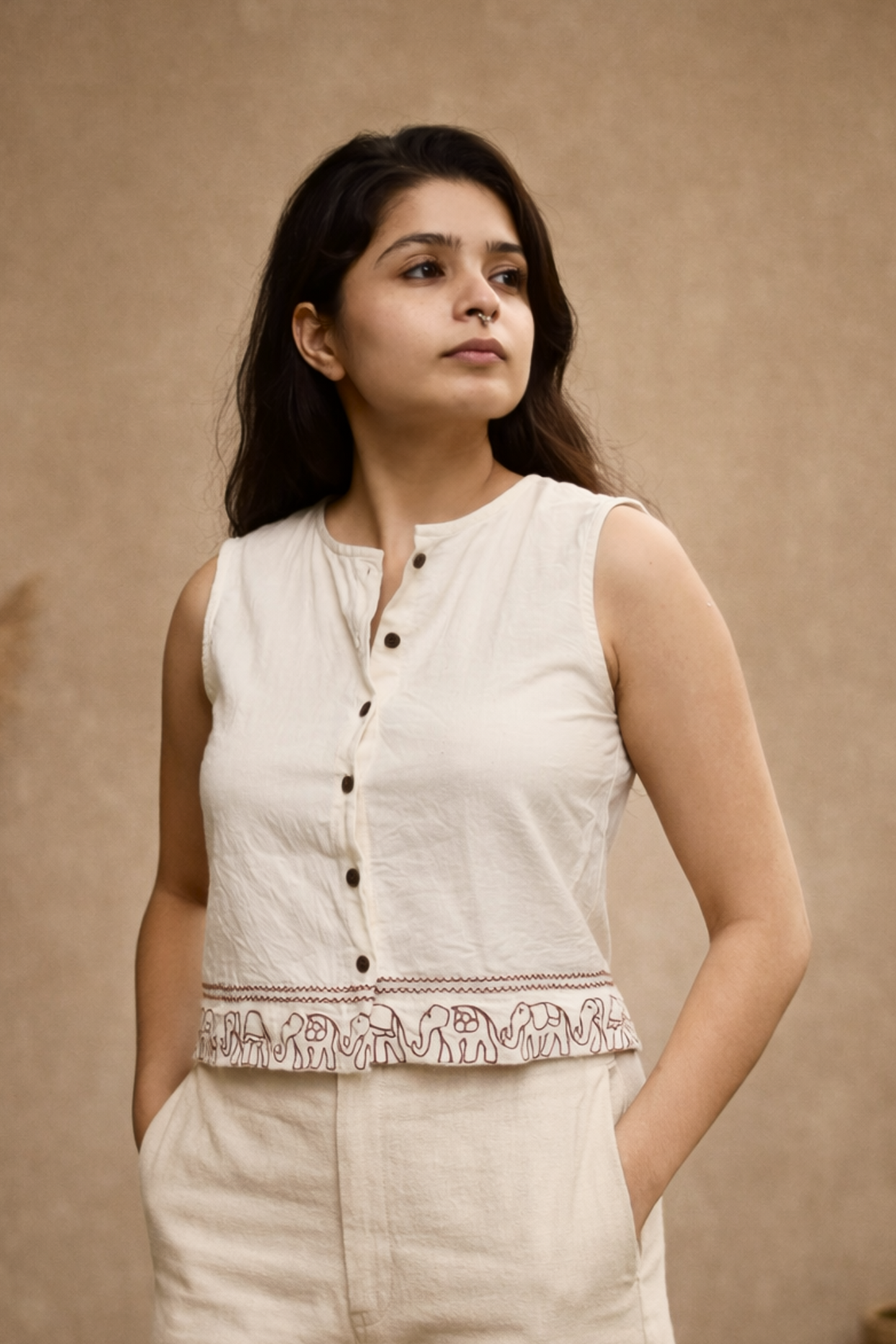 "Saanjhi Pehchaan" - High neck shirt with elephant hand drawn embroidery