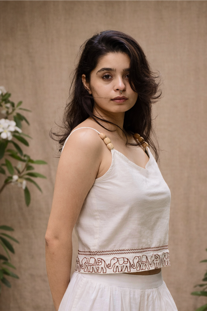 "Ban Ki Rani" -  Beaded strap top with elephant embroidery [Pre order]