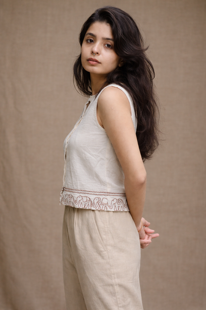 "Saanjhi Pehchaan" - High neck shirt with elephant hand drawn embroidery