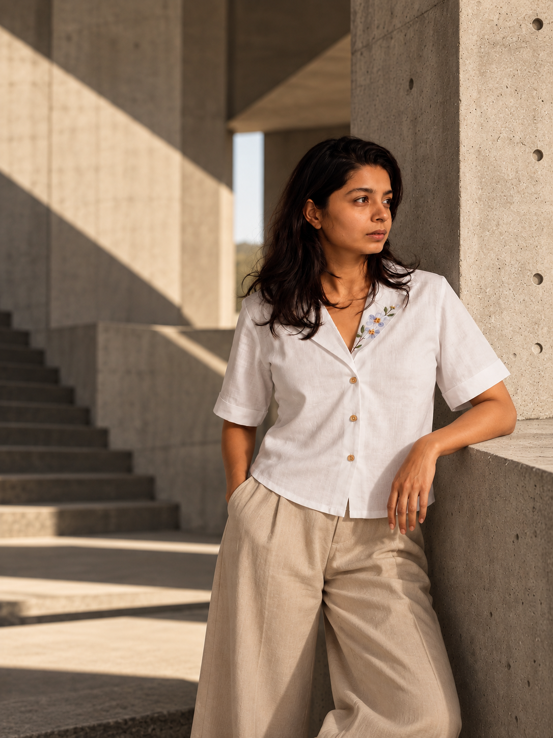 "Champa" - Frangipani embroidered blazer shirt