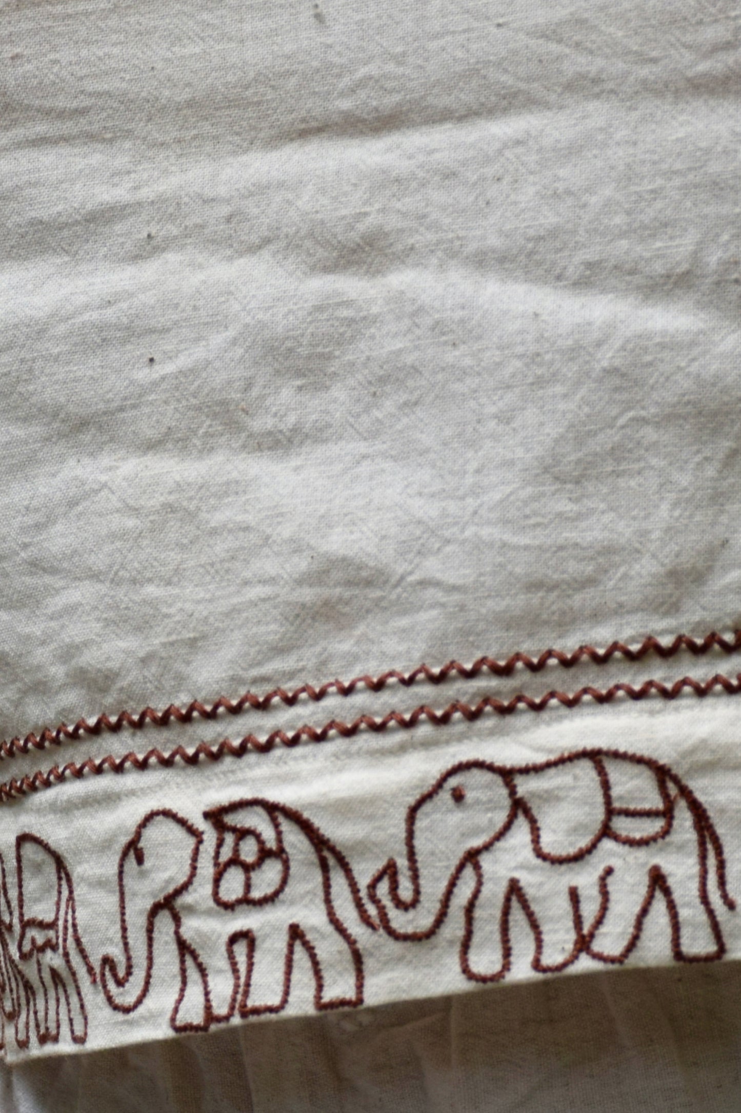 "Ban Ki Rani" - Cotton sleeveless elephant embroidery v neck top with wooden beads