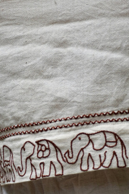 "Ban Ki Rani" - Cotton sleeveless elephant embroidery v neck top with wooden beads