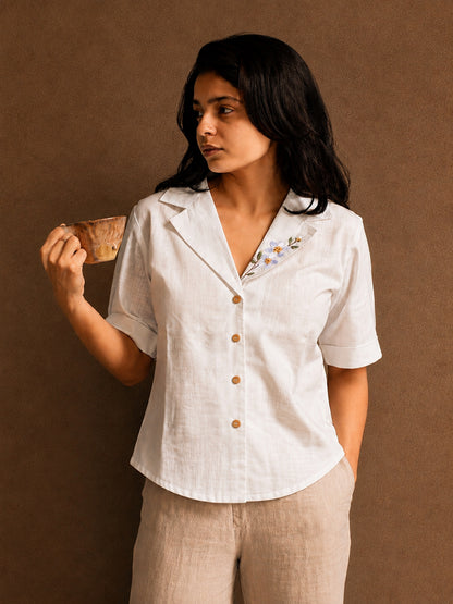 "Champa" - Frangipani embroidered blazer shirt