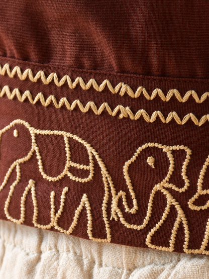 "Dark Roast" - Beaded strap top with elephant embroidery