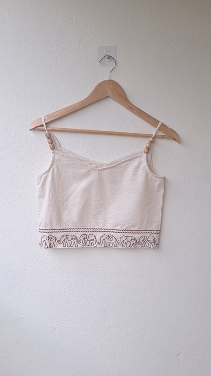 "Ban Ki Rani" -  Beaded strap top with elephant embroidery [Pre order]
