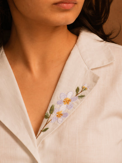 "Champa" - Frangipani embroidered blazer shirt